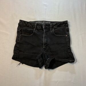 American Eagle Black Denim Jean Shorts, Size 6 Super Hi-Rise Shortie Stretch